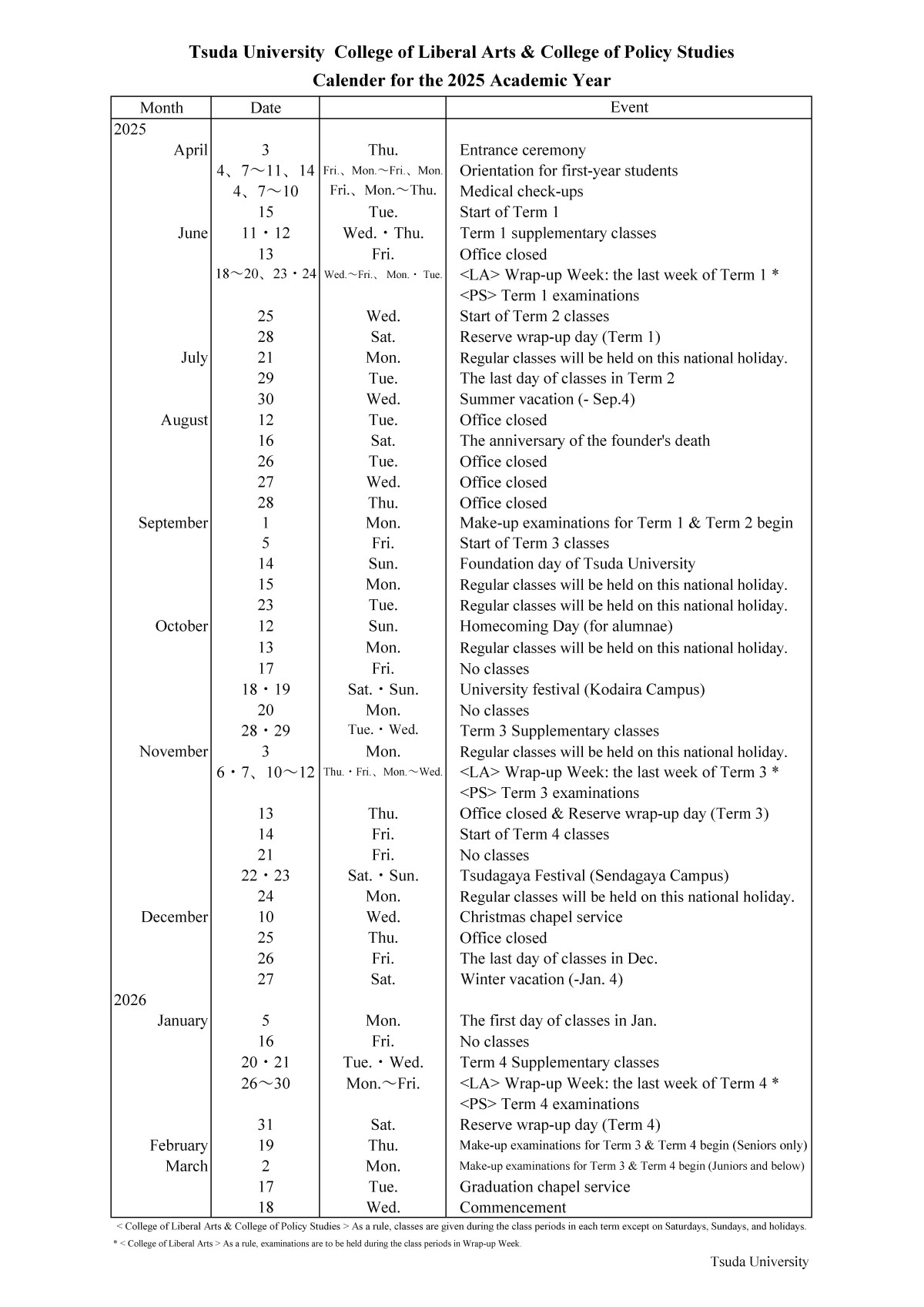 Academic Calendar 2025