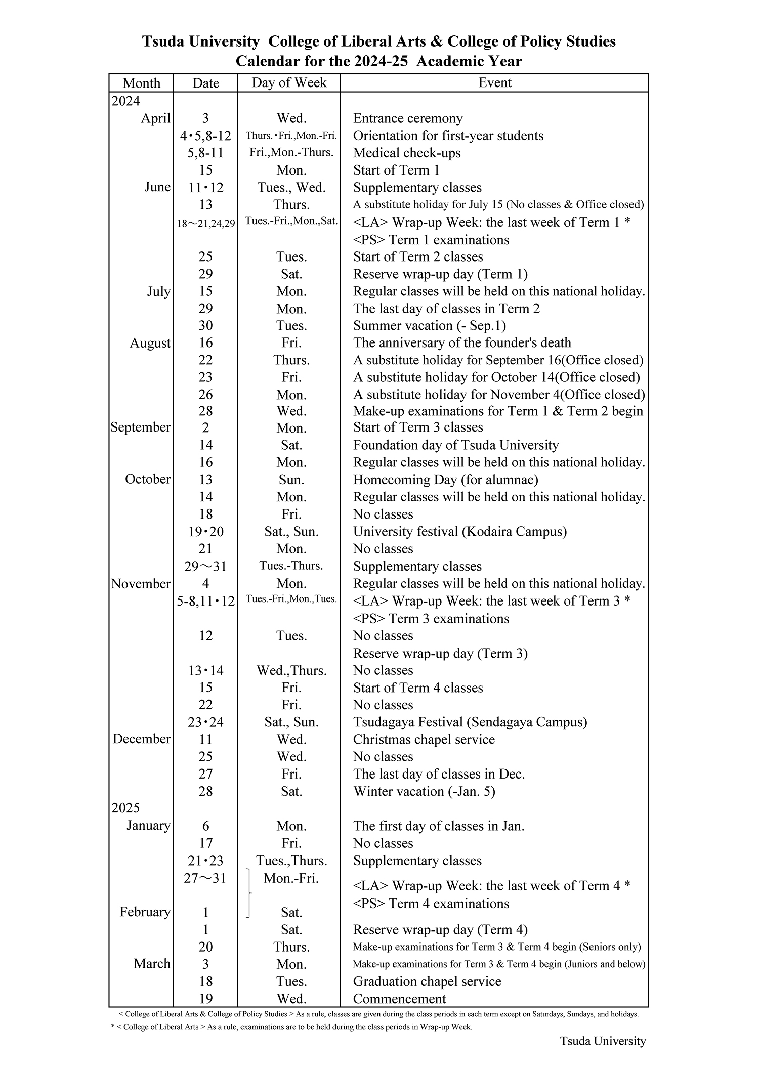 Academic Calendar 2024